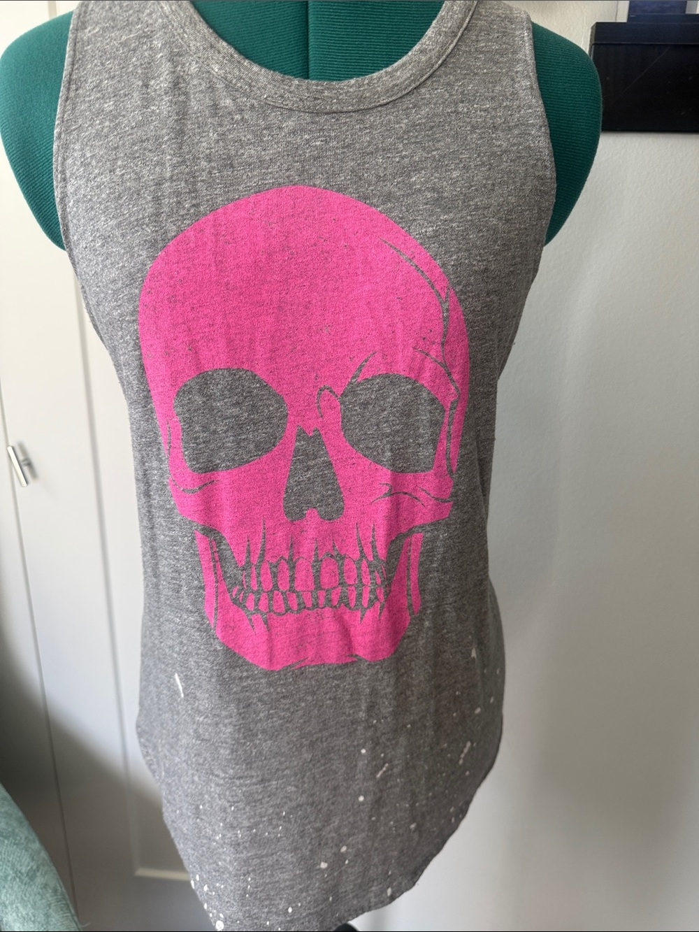 Chaser Gray Tank with Hot Pink Skull Graphic